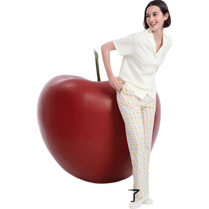 ubras水果系列满印全棉短袖短裤家居服套装女士睡衣女 带杯-冰蓝绿 M