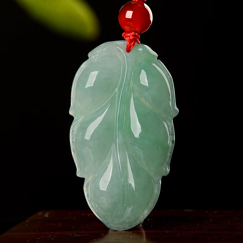 百年老凤祥天然翡翠树叶吊坠玉石a货男女款金枝玉叶项链叶子冰糯种玉