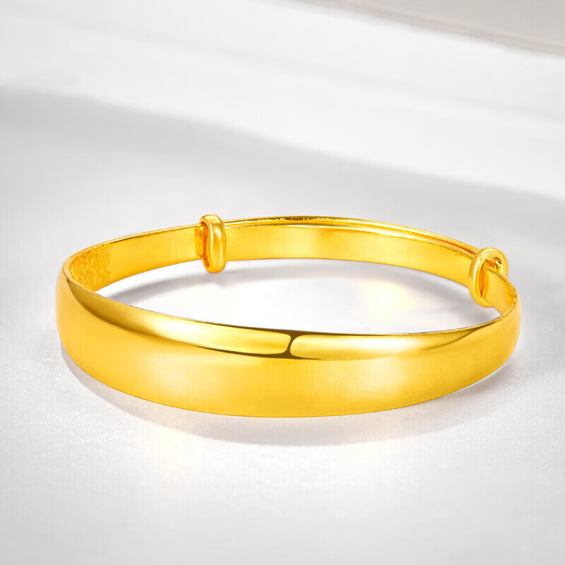 菜百首饰 黄金手镯 足金大气光面抛光推拉手镯 计价 约26.40克