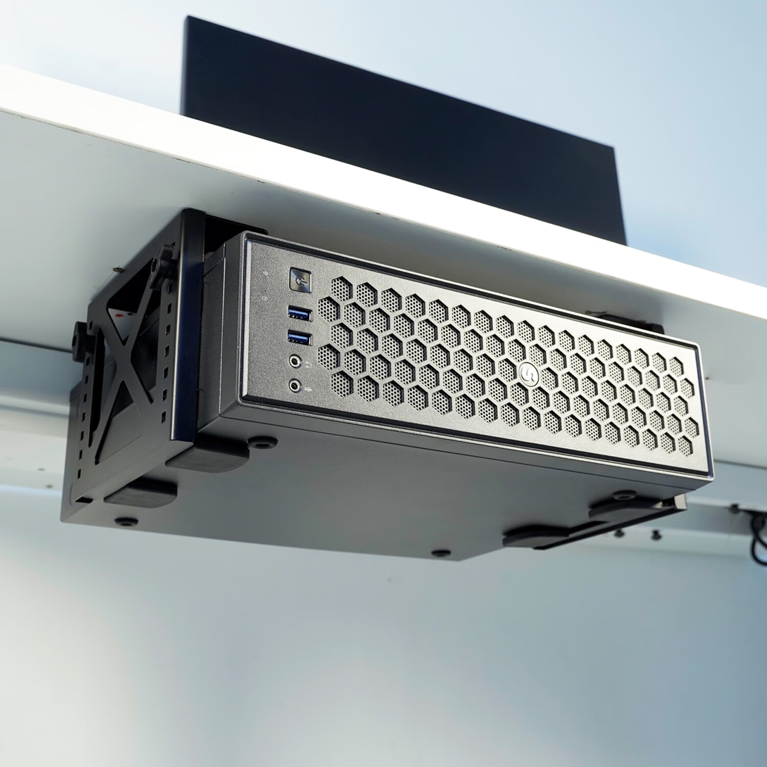 美易支高度可调节NAS电脑机箱主机桌下挂架金属支架散热网络存储器群晖戴尔带螺丝安装模板承重10公斤 黑色-10-20cm高度DX-02