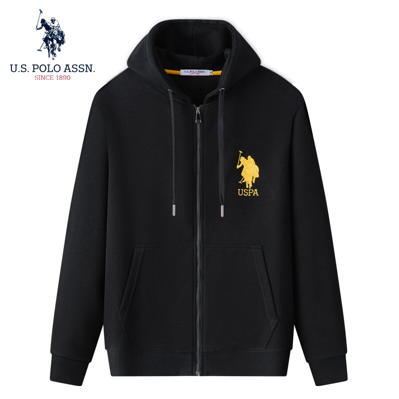 U.S. POLO ASSN.保罗卫衣男秋冬开衫连帽外套情侣款保暖长袖T恤上衣 黑色 XL 175（135-145斤左右）