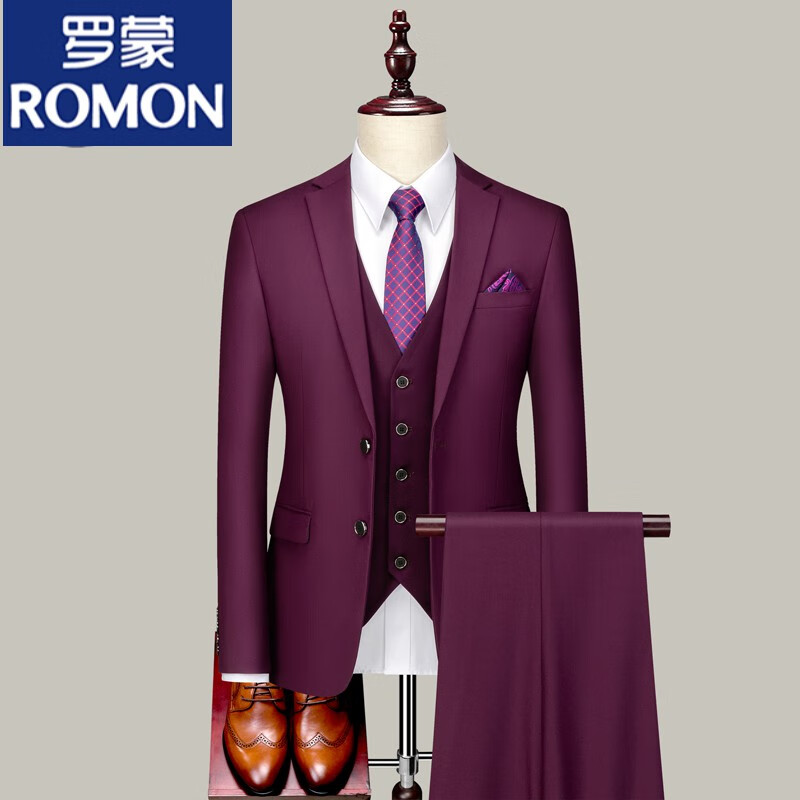 两扣紫红色【西服 西裤】 160/xs 体重90-100斤