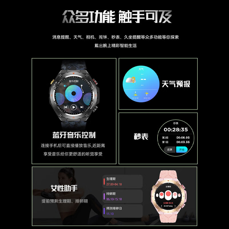 极智臣【内置GPS】智能运动手表跑步专业测配速心率公里数马拉松户外骑行登山海拔气压监测三防水指南针 粉色【内置GPS+ 海拔+气压+指南针】 专业GPS运动手表