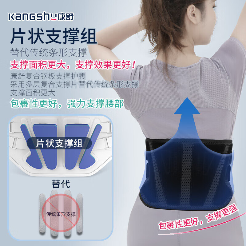 康舒钢板支撑护腰带腰间盘神器腰肌劳损腰托盘透气男女老年人矫正器 钢板支撑深灰 XXL