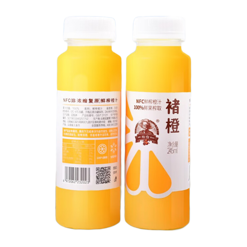 CHU’S AGRICULTURE 褚氏农业 褚橙 NFC鲜榨橙汁 245ml*12瓶