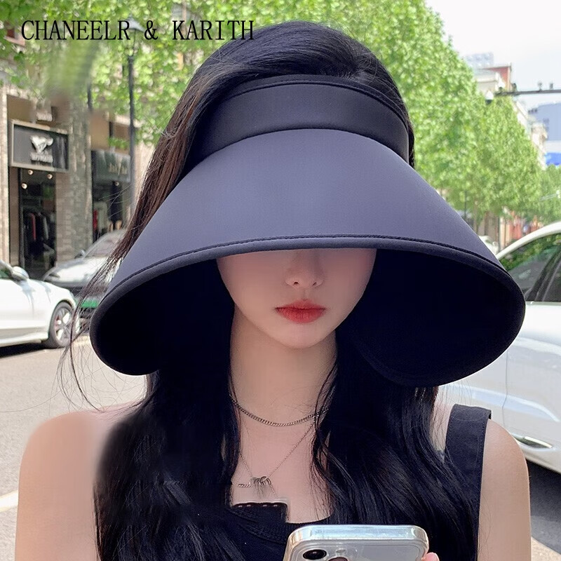 CHANEELR & KARITH防晒帽遮阳帽女2026新款夏季大帽檐空顶帽防紫外线太阳帽子空顶帽 黑色