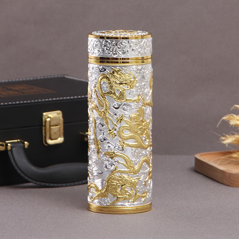 搽狸鹊2024新款银杯子999纯银内胆礼品杯足银茶杯过滤九龙银水杯送礼