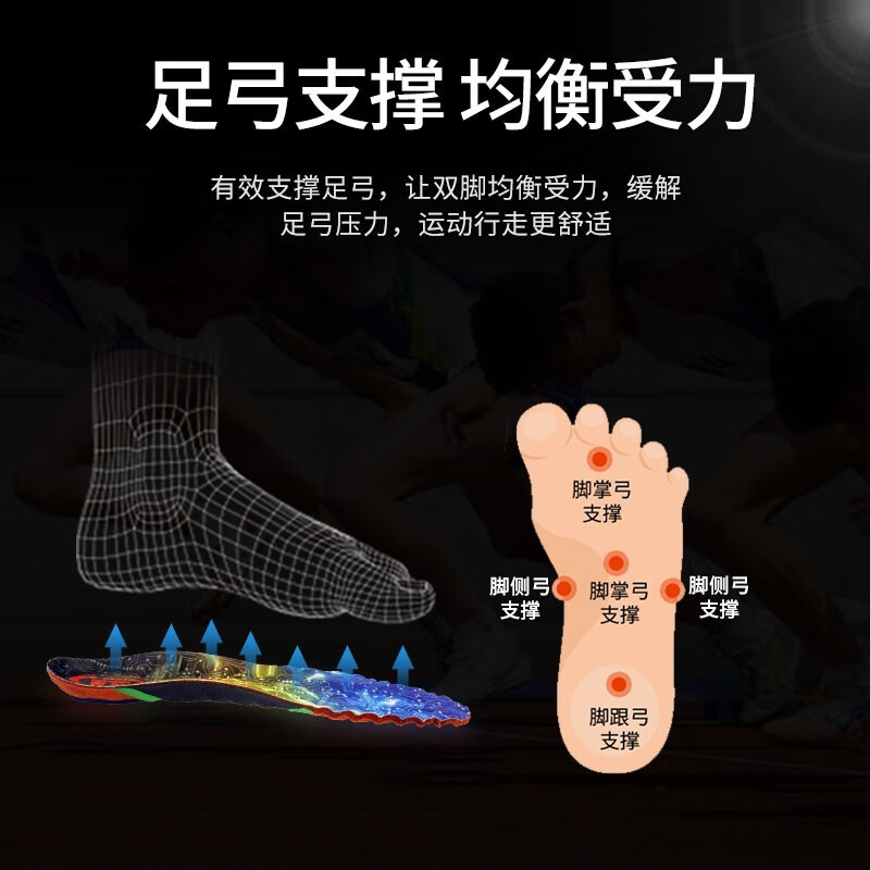 喜奔3D抗疲劳鞋垫足弓支撑矫正身体立线走路不累扁平足缓解疼痛防臭 35码 内长225mm