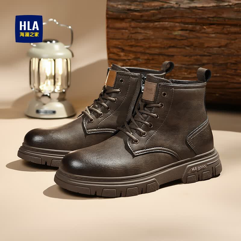 海澜之家HLA马丁靴男英伦风复古户外工装男鞋HAAGZM3DBB160 棕色 41
