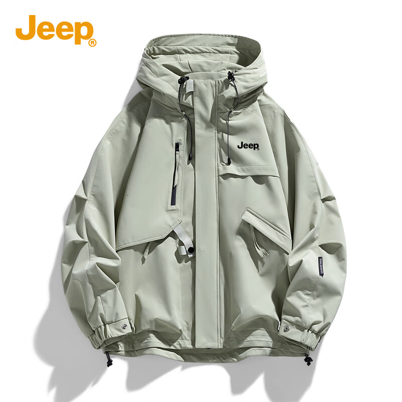 吉普（JEEP）夾克男春季連帽時尚時尚運動戶外衣服外套男裝J136 豆綠色 3XL
