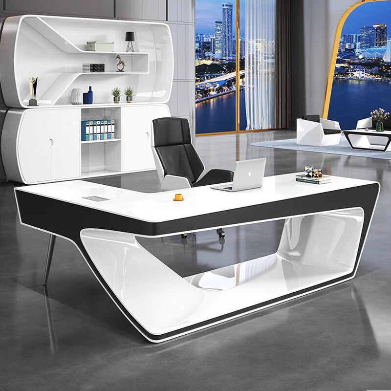 板冉科技感烤漆创意老板桌总裁桌高端时尚办公桌现代办公室简约大