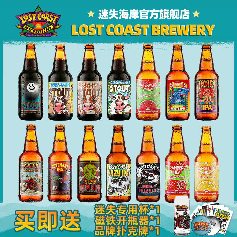 迷失海岸美国进口精酿啤酒 全系列 浑浊IPA花生酱牛奶黑啤世涛果味组合装 经典混搭口味 355mL 14瓶 组合装