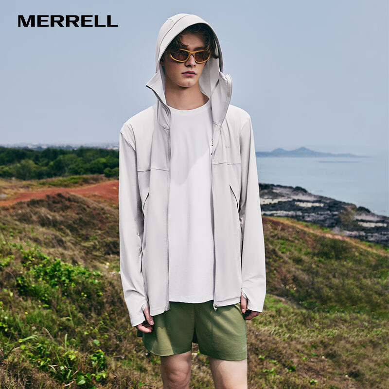 迈乐（Merrell）户外运动UPF300+皮肤衣男子防晒衣服凉感速干遮阳外套 MC2249025-GR82 / 浅灰 M