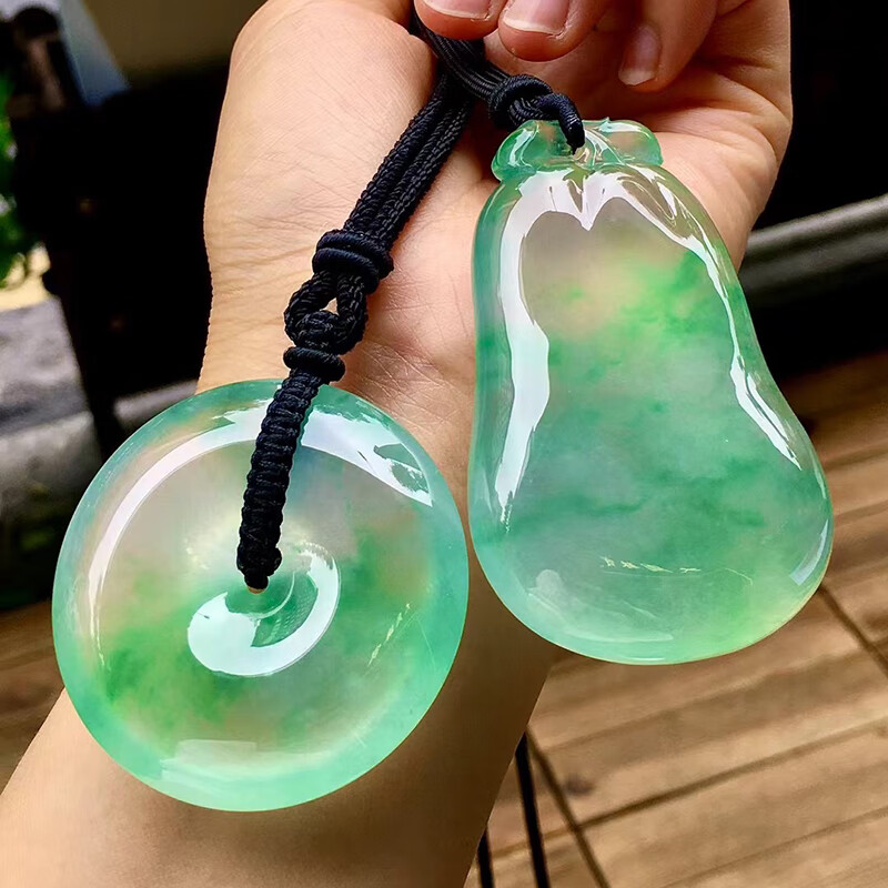 綠翠天成 冰種翡翠平安扣吊墜緬甸a貨玉扣男女款陽綠玻璃種飄花收藏付尾款 已聯(lián)系客服選貨，尾款1000