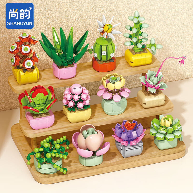 尚韵儿童多肉盆栽lE高积木花束拼装玩具男孩女孩花盆生日礼物6-8-12岁
