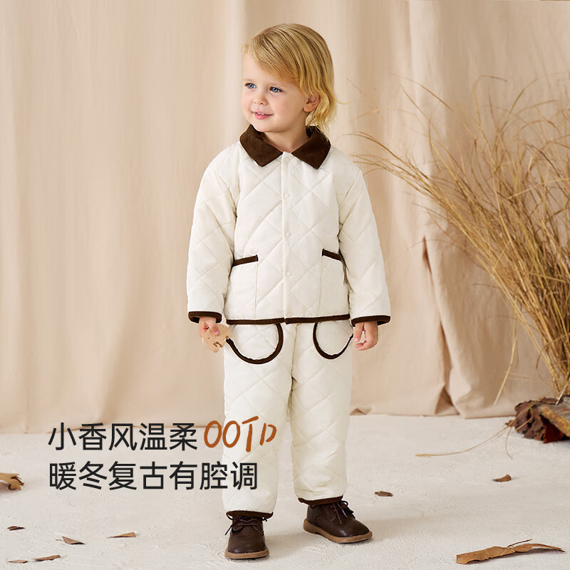 babylove【清仓】新生儿裤子秋冬夹棉长裤婴幼儿直筒裤外出宝宝保暖棉裤 摩卡白棕 100