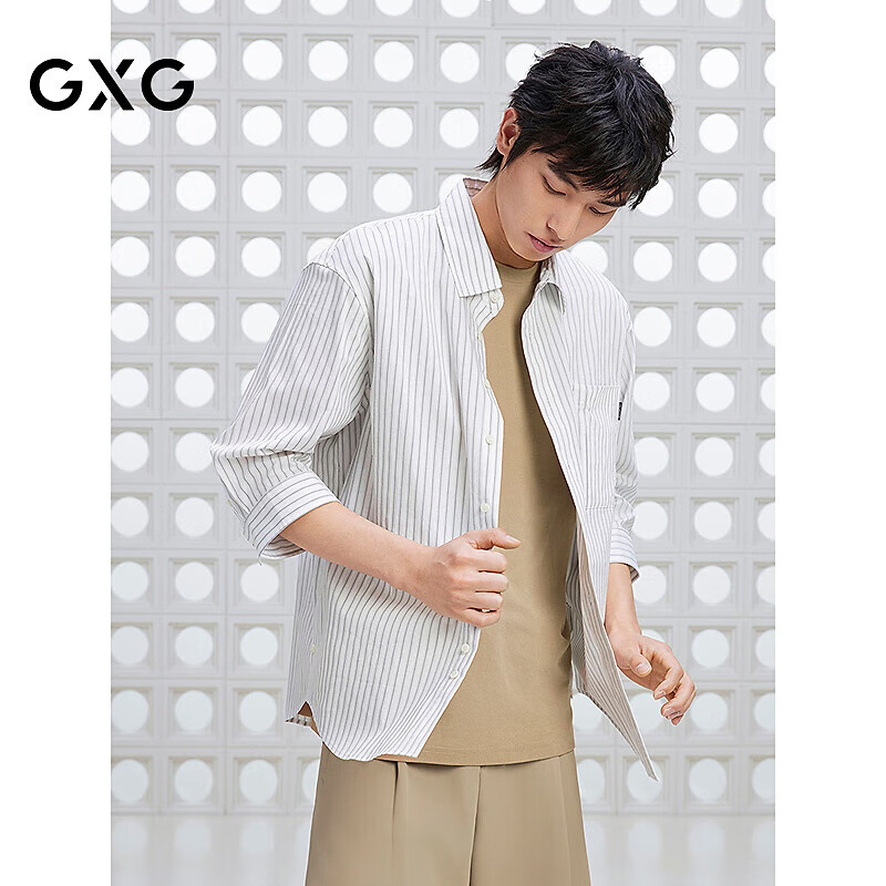 GXG男裝七分袖襯衫2025年夏季新品 條紋 175/L