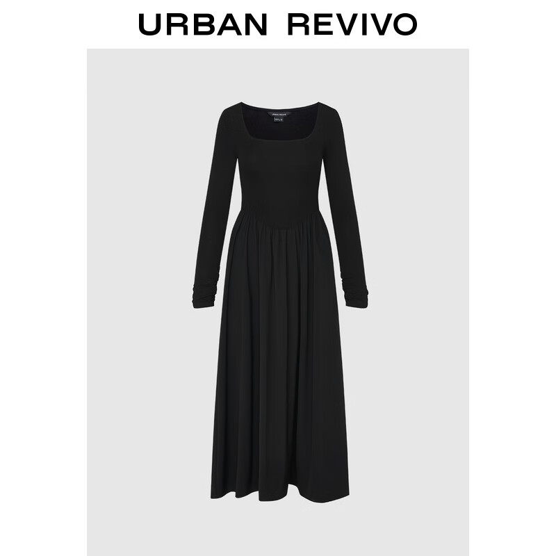 UR2023夏季新款女装轻熟赫本风黑色叠层捏褶紧身连衣裙UWG732007 正黑 M