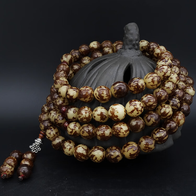 入古天然菩提根花根108颗手链 虎斑菩提根手串天然男