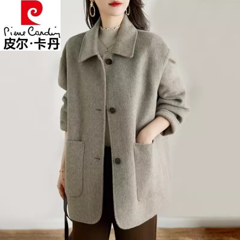 皮尔卡丹（pierre cardin）品牌毛呢外套女士中长款感2025秋冬新品大号双面羊绒呢子大衣 灰色(版)【优先发货】 常规 2XL 【建议128-141斤】