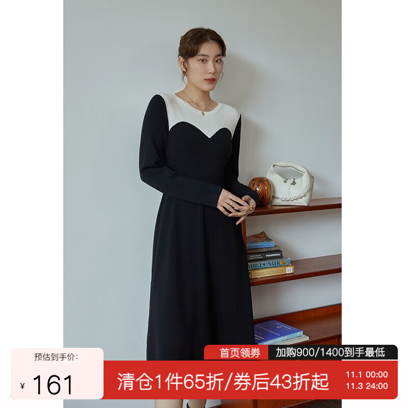 独束大码女装胖mm撞色拼接针织连衣裙女秋冬新款显瘦中长款A字裙 黑色 XL怎么样,好用不?