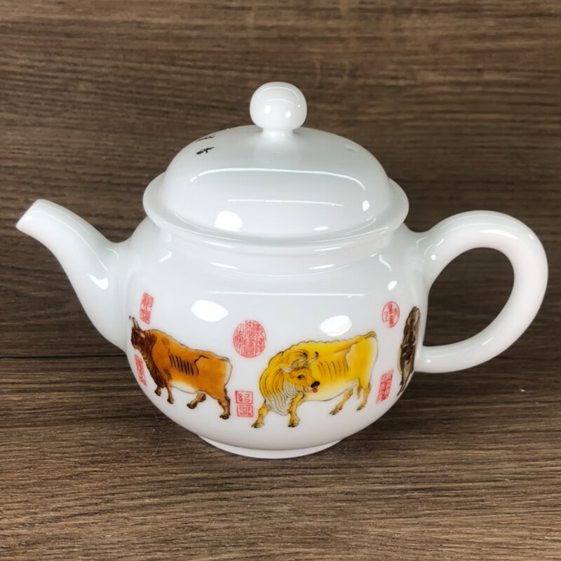 320ml茶具单壶泡茶壶白瓷壶宫廷风釉上彩 301ml(含)400ml(含) 五牛图