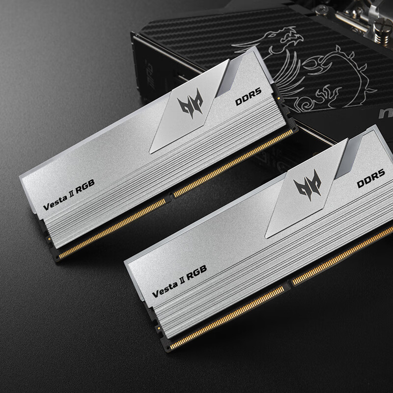 宏碁掠夺者(PREDATOR)32G(16G×2)套装 DDR5 6000频率 台式机内存条 Vesta II 炫光星舰RGB灯条(C28) 星光银 AI电脑配件