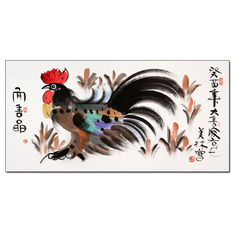 韩美林真迹字画拍卖收藏国画《大吉大利》名人手绘公鸡水墨油画客厅