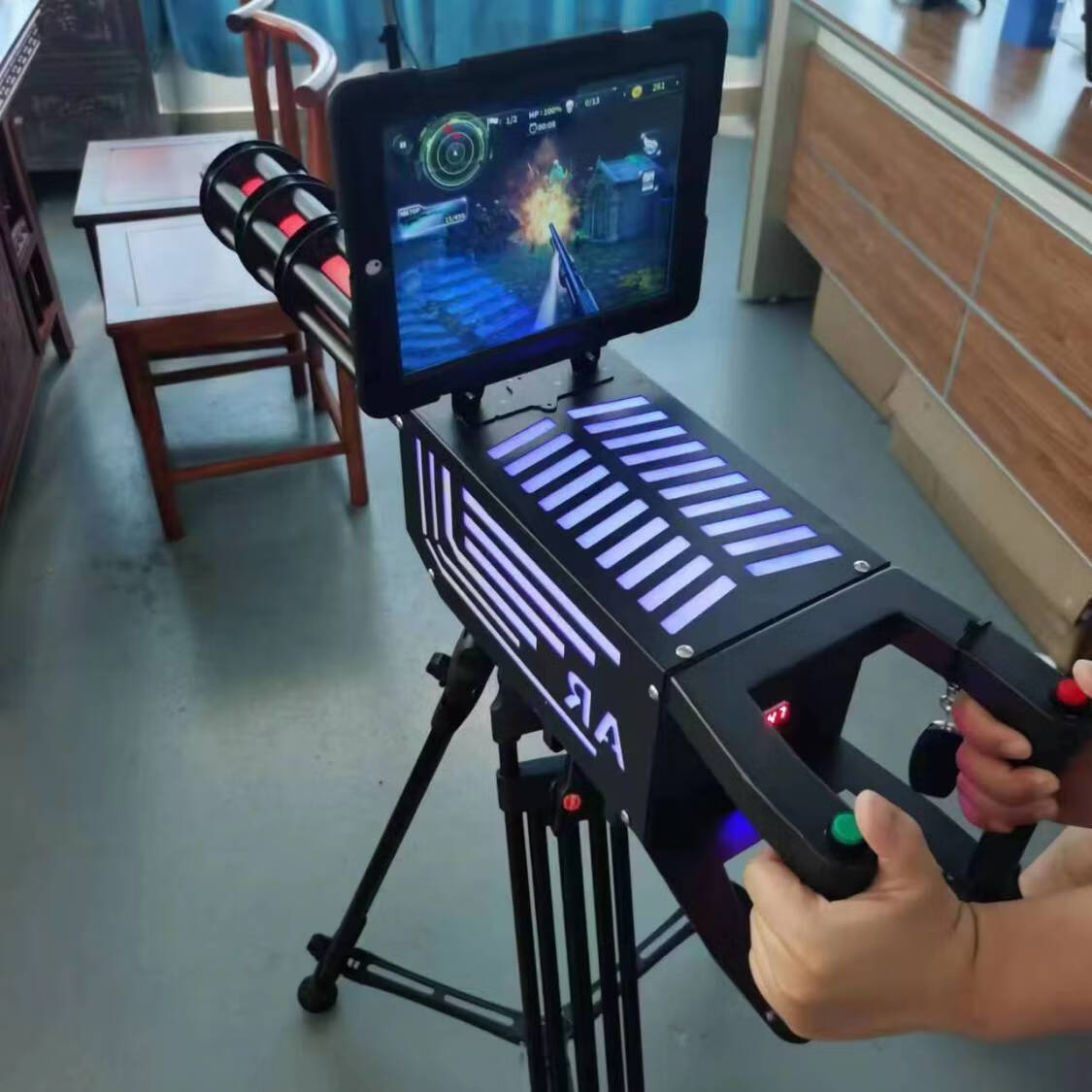 VR加特林，户外摆摊VR游戏枪游乐射击儿童娱乐ar加特林游乐设施 黑色 金属设备