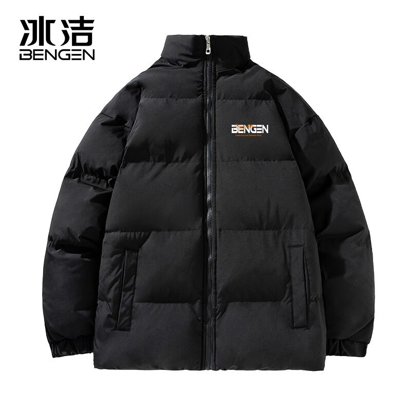 冰洁（BINGJIE）棉服男女2023秋冬季新款情侣装纯色潮流印花简约立领面包服 黑色 M 建议100-140斤怎么样,好用不?