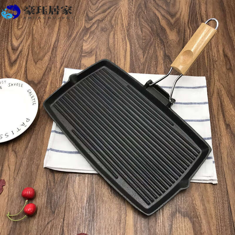 mdng牛排煎锅 铸铁出口铁板烧盘家用烤肉煎鱼锅加厚铸铁牛排锅平底锅 