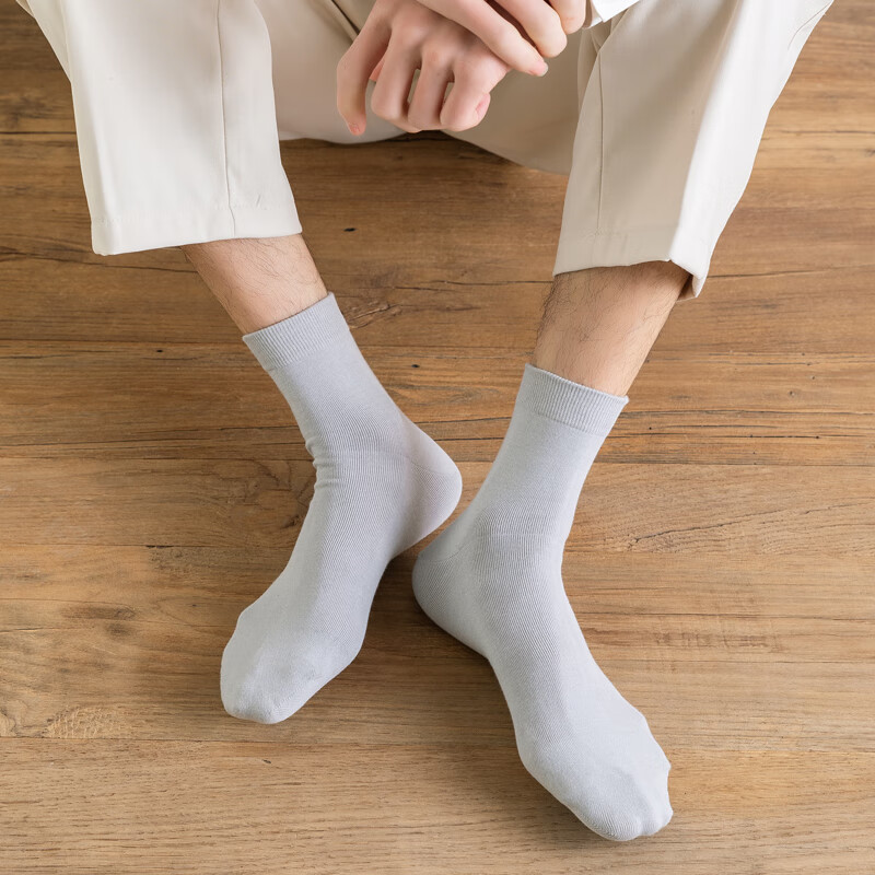 CK长袜子男士吸汗透气纯棉防臭纯色商务休闲弹力中筒运动款式袜子 W3CK 2黑+2墨蓝+2深灰 6双 均码 (40.5-44.5)