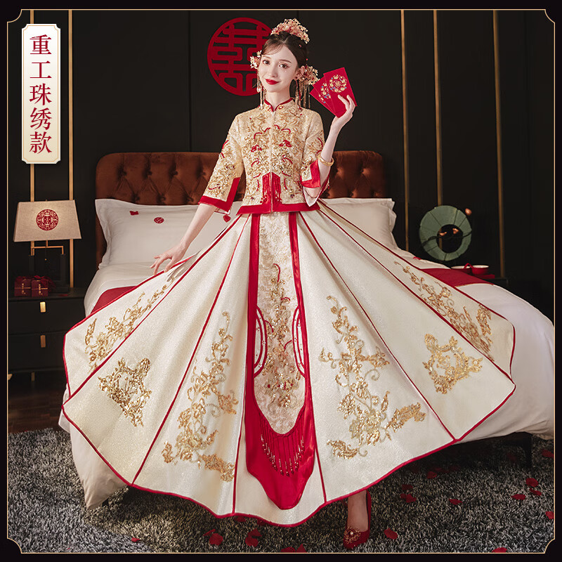坠倾秀禾服2023新款新娘结婚中式礼服敬酒服新式秀和服金色香槟色出嫁