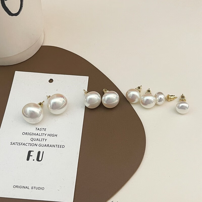 Trendolla925银针圆形馒头仿马贝珍珠耳钉女法式复古气质百搭轻奢耳环ins耳 10mm马贝珍珠银针