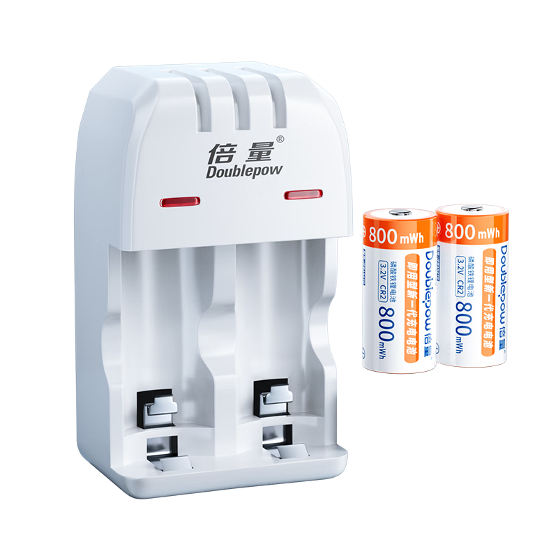 倍量（Doublepow）CR2充電鋰電池充電器套裝 拍立得相機(jī)電池適用/智能儀表/測(cè)距儀/紅外線儀器等