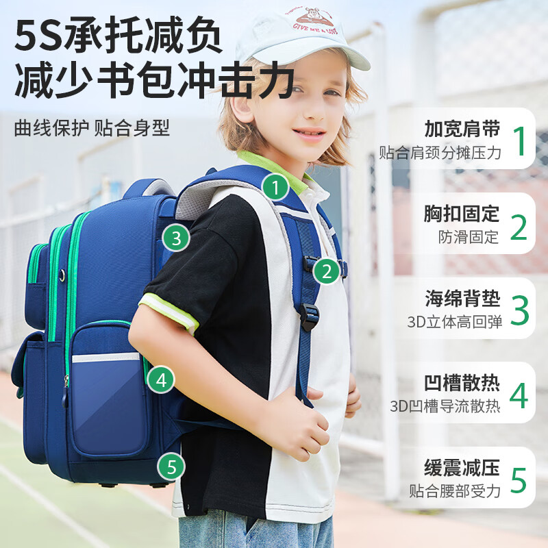 智多宝书包小学生儿童书包护脊减负减压1-3-6年级女生男孩男童双肩包 大号宝蓝色(送挂饰+手表+人偶)