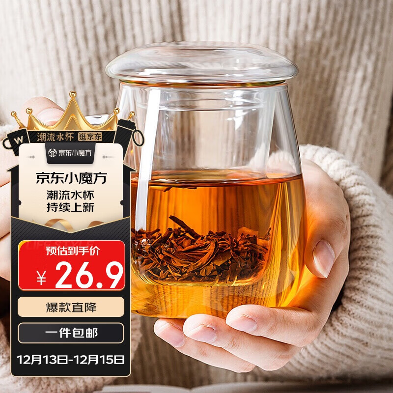 物生物（RELEA）茶杯男女士茶水分离杯玻璃杯带过滤水杯办公泡茶杯子耐高温花茶杯