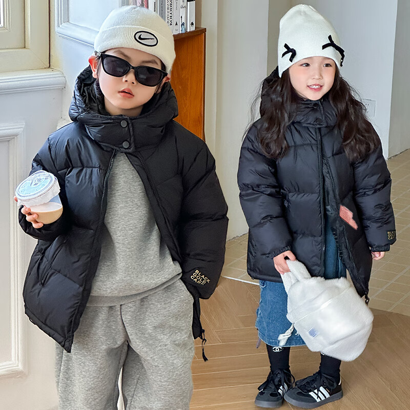 贝婴初（BEIYINGCHU）黑金儿童羽丝服鸭绒丝宝宝外套男女童新款官方童装外套亲子装 黑色 170 （身高+10CM拍）