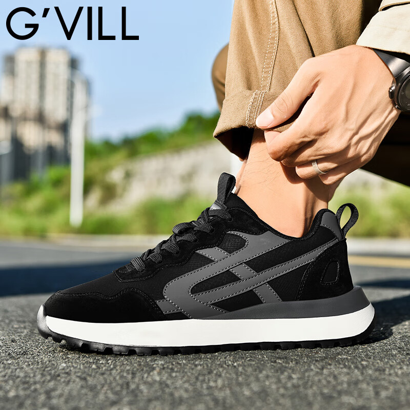 贵之步秋冬季男鞋新款休闲鞋软底防滑舒适运动鞋厚底增高缓震男款 黑色 G006 42 （运动鞋码）