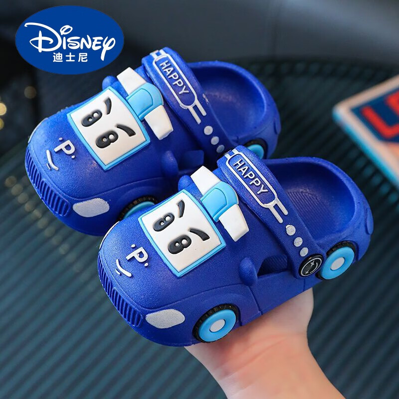 迪士尼（Disney）新款儿童拖鞋男女童卡通小汽车宝宝凉拖室内外防滑软底凉拖鞋 蓝色小汽车 内长15.5cm21-22码