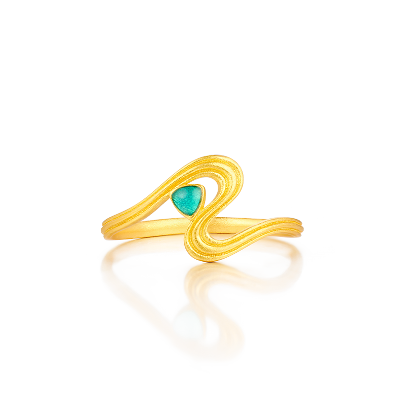 曼卡龙曼卡龙足金黄金戒指轻舟已过万重山戒指古法珐琅新年礼物送女友