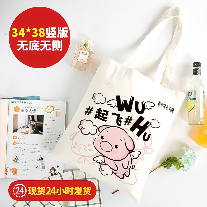 别颖帆布包帆布袋定做培训班手提学生单肩布包环保购物袋定制印制logo 飞天小猪款[34*高38]10安涤棉