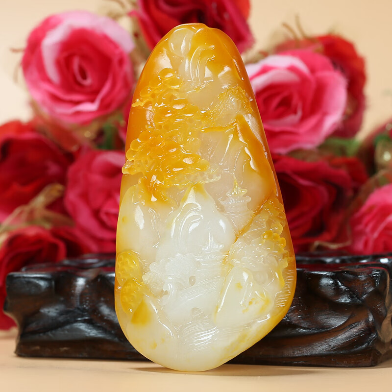 【珠宝严选】苏州玉雕大师万子涵作品 和田玉籽料风景山水手把件附