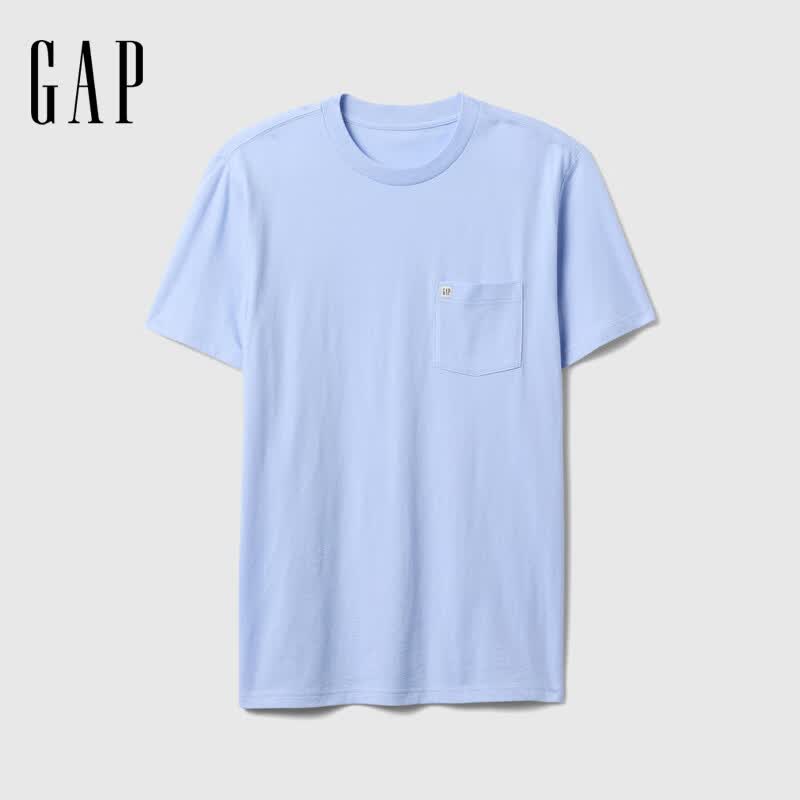 GAP男女装春季款纯棉logo口袋常规短袖T恤基础款美版857901 蓝色 XL 美码 2XL亚洲码185/108A 【偏小，建议拍大一码】