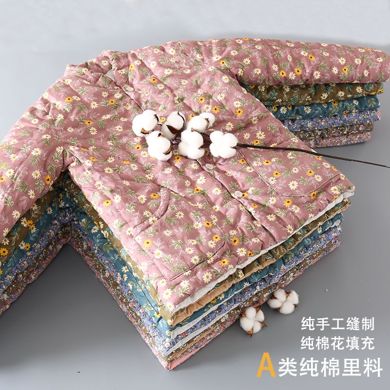 喜事近纯手工棉花棉袄冬季内穿妈妈加厚保暖内胆棉服外套外穿棉袄棉裤 绿色花蕾 M 建议体重80-90斤