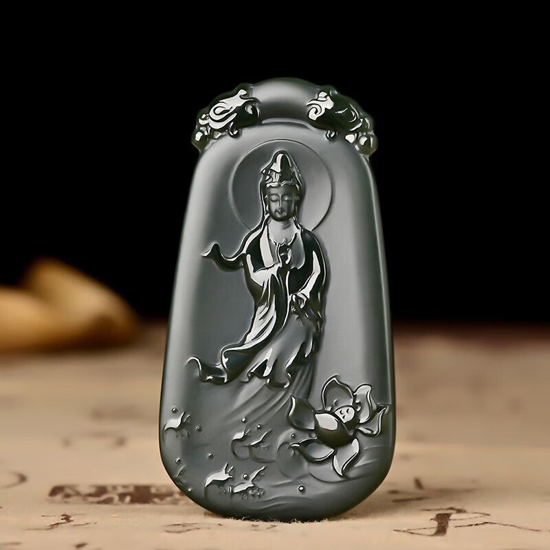 迎淇轩和田玉站观音青玉细料骑龙观音玉牌吊坠男款玉石玉佩玉器