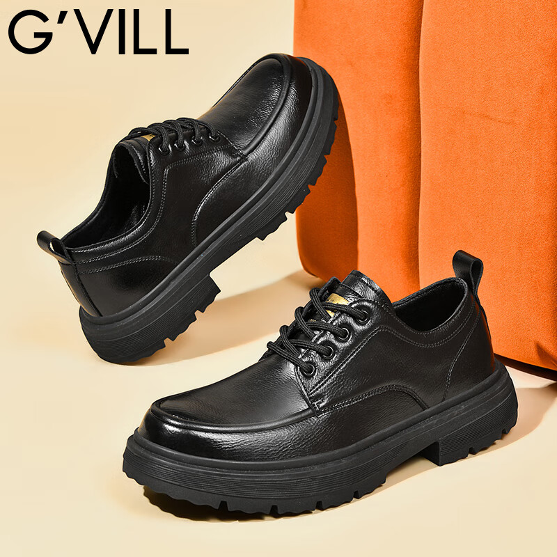 贵之步G'VILL 男鞋秋冬季男士休闲皮鞋时尚运动休闲鞋百搭舒适旅游鞋子 黑色 (G202) 39 （运动鞋码）