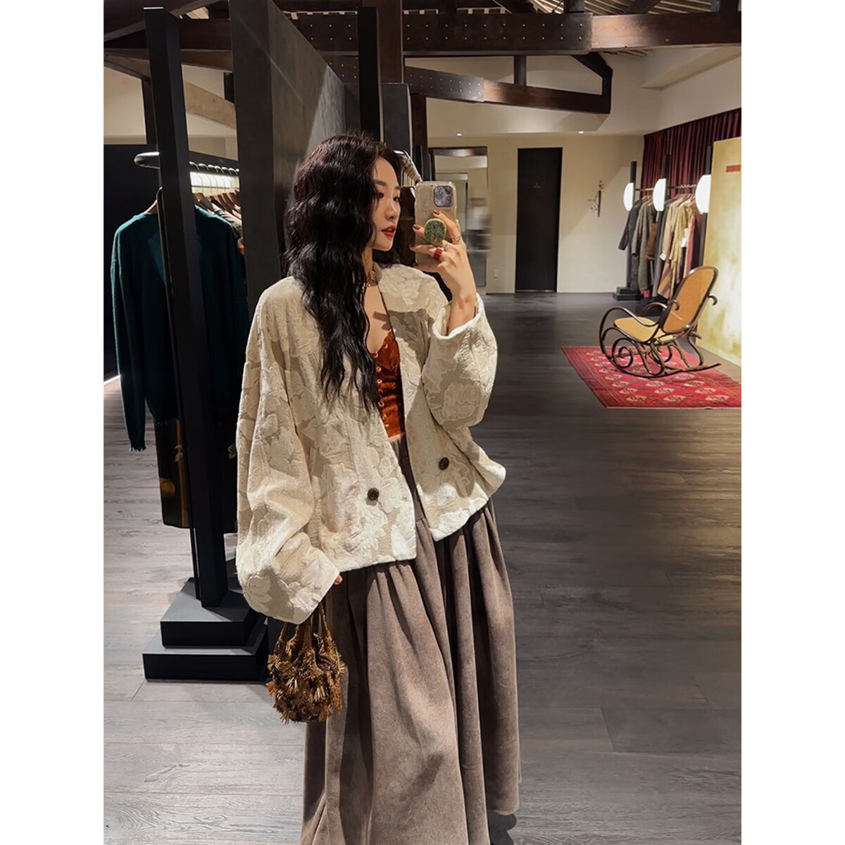 三吉黑花鹦鹉梨严选【歌剧魅影】国风新中式女春秋款内胆羽绒服SJB240294 魅影粉(可拆卸羽绒内胆) L