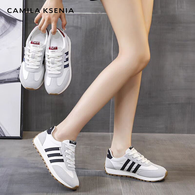 CAMILA KSENIA女士夏季2026新款运动鞋时尚小白鞋厚底百搭阿甘鞋休闲徒步老爹鞋 黑色 37
