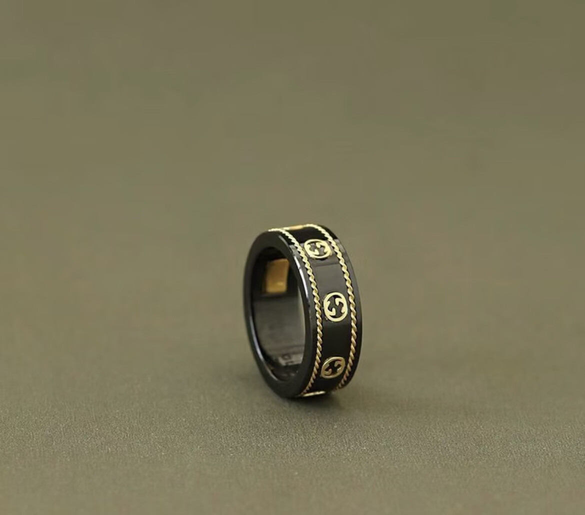 sjbob陶瓷戒指代购古奇戒指双g黑白陶瓷星球男女情侣对戒 双g黑金 12